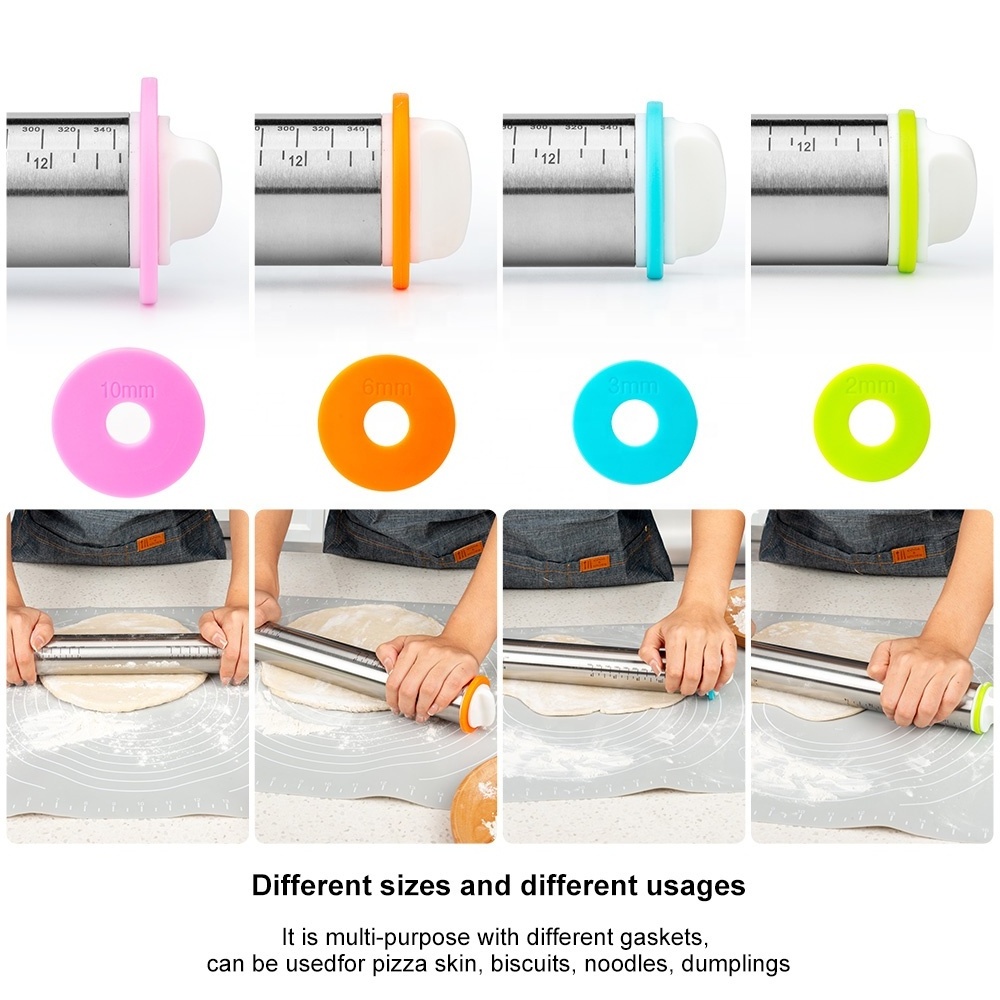 Kitchen Utensils Stainless Steel Adjustable Rolling Pin With Removable Thickness Rings