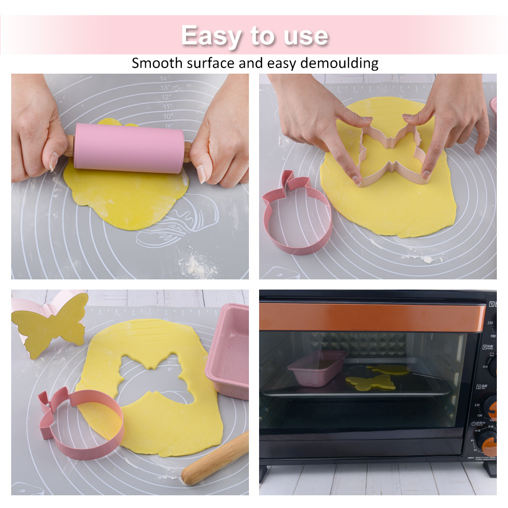 5 Pcs Mini Pastry Tools Stainless Steel Cookie Cutter Silicone Rolling Pin For Kids DIY Baking Tool