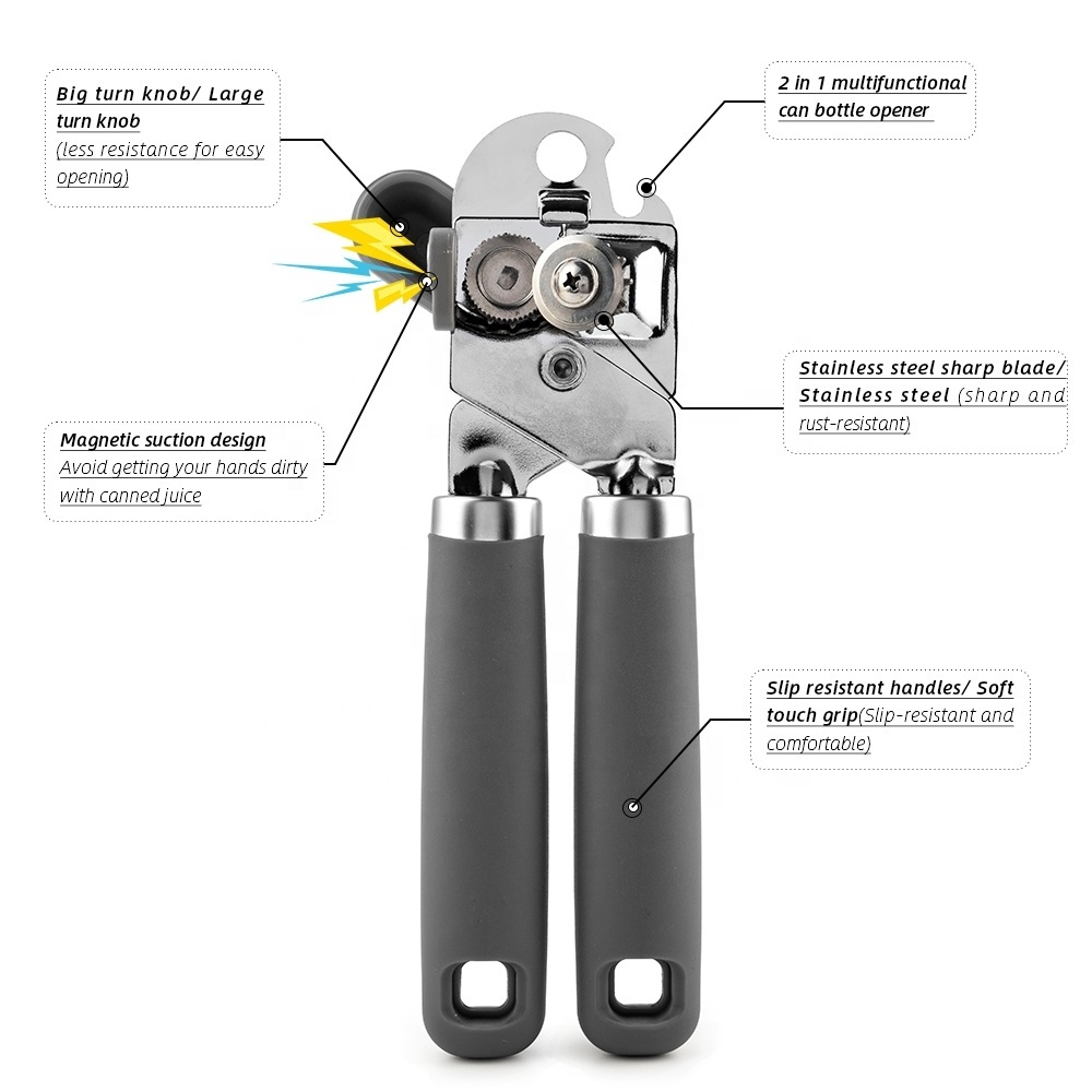 Spot Supplies Oversized Handle Magnetic Can Opener Manual Bottle Openers Multi-functional Stainless Steel Soda Jar Opener