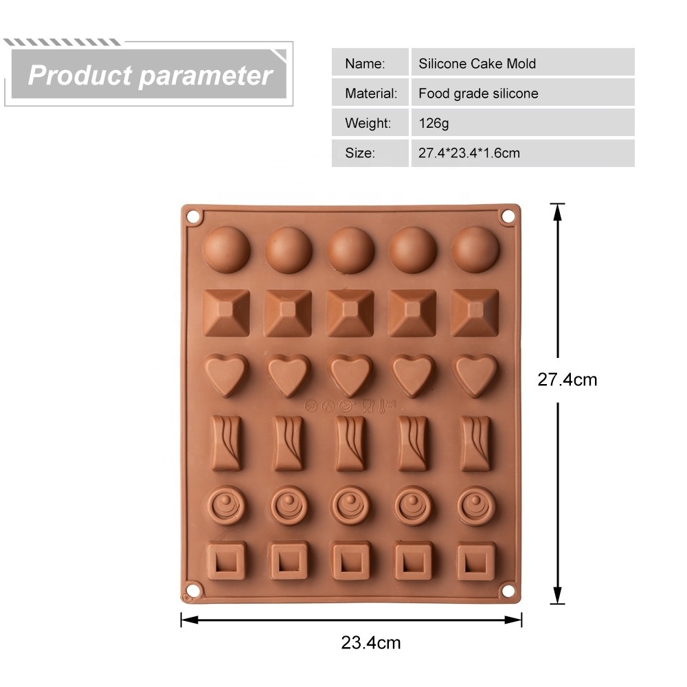 25 Cavity Different Shape Silicone 3D Chocolate Candy Making Mold For DIY Baking