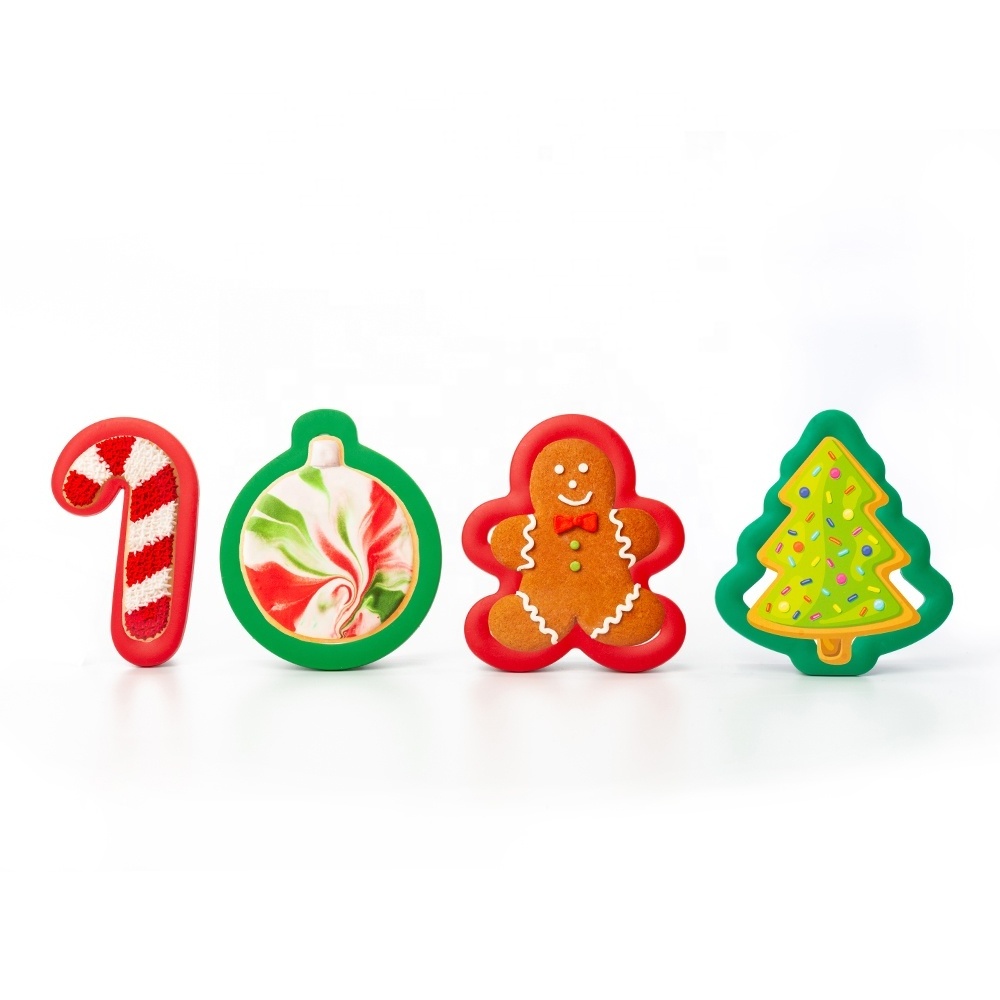 Stainless Steel Christmas Tree Gingerbread Man Shape Cookie Sandwich Cutter Set With TPR Top