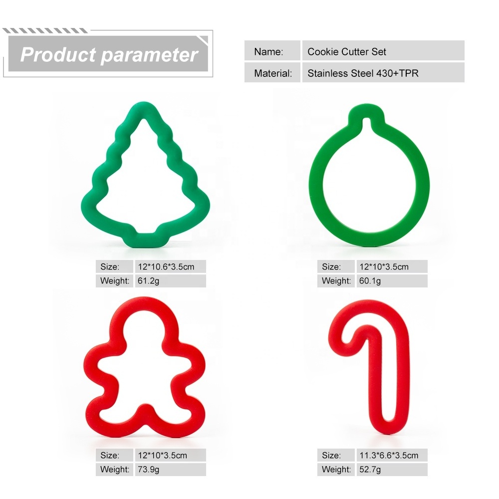 Stainless Steel Christmas Tree Gingerbread Man Shape Cookie Sandwich Cutter Set With TPR Top