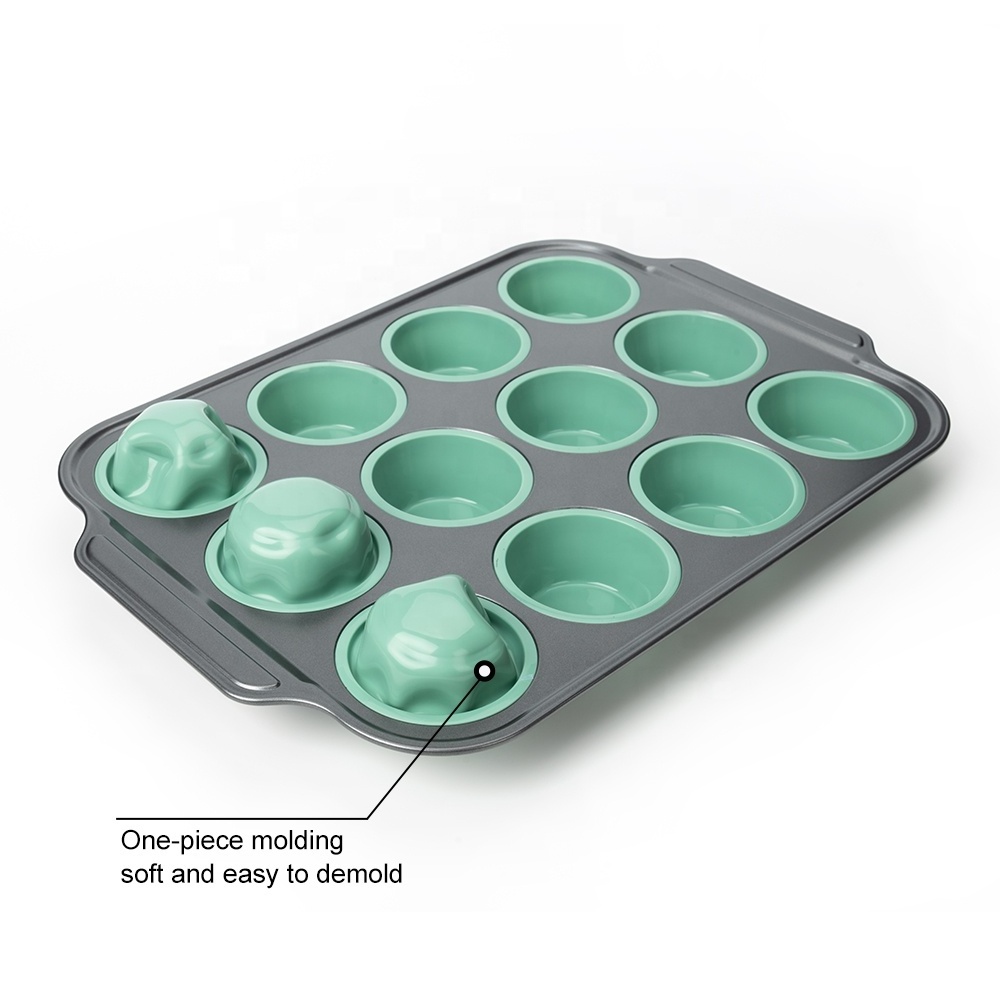 12 Cups Carbon Steel Non-stick Cupcake Muffin Mold Baking Cake Pan Silicone Cupcakes Tray