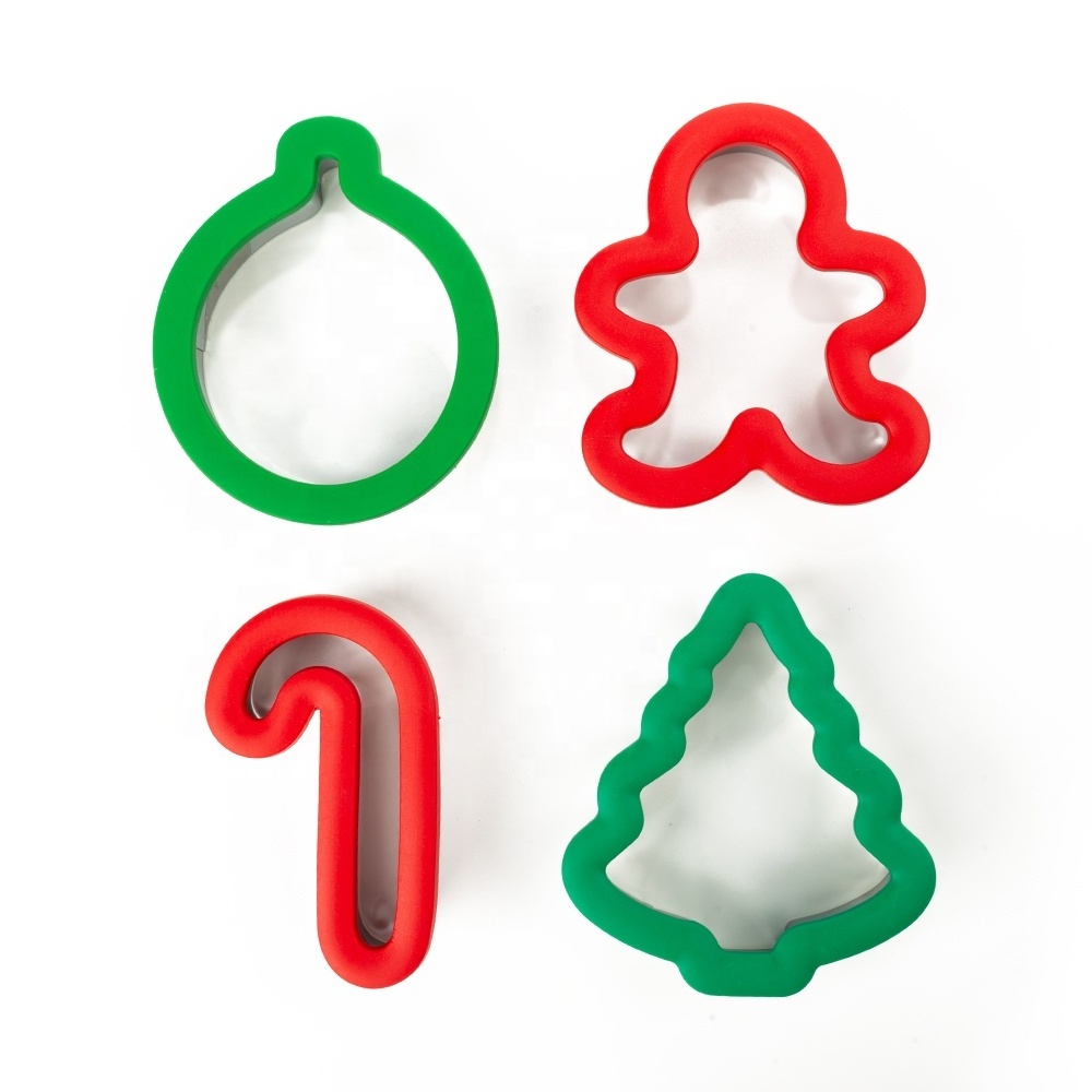 Stainless Steel Christmas Tree Gingerbread Man Shape Cookie Sandwich Cutter Set With TPR Top