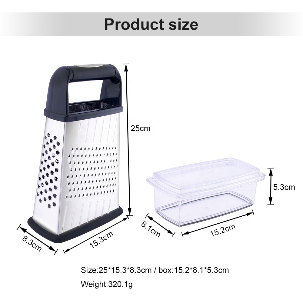 Customized Logo 4 Side Stainless Steel Kitchen Vegetable Box Grater With Plastic Container