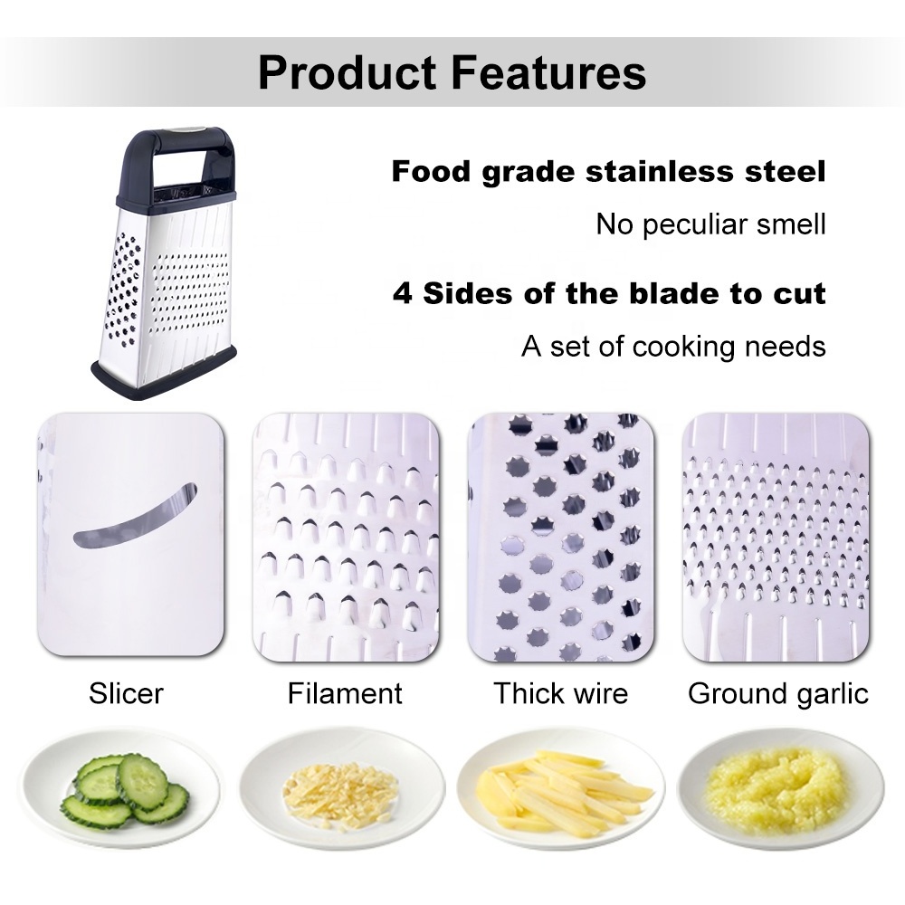 Customized Logo 4 Side Stainless Steel Kitchen Vegetable Box Grater With Plastic Container