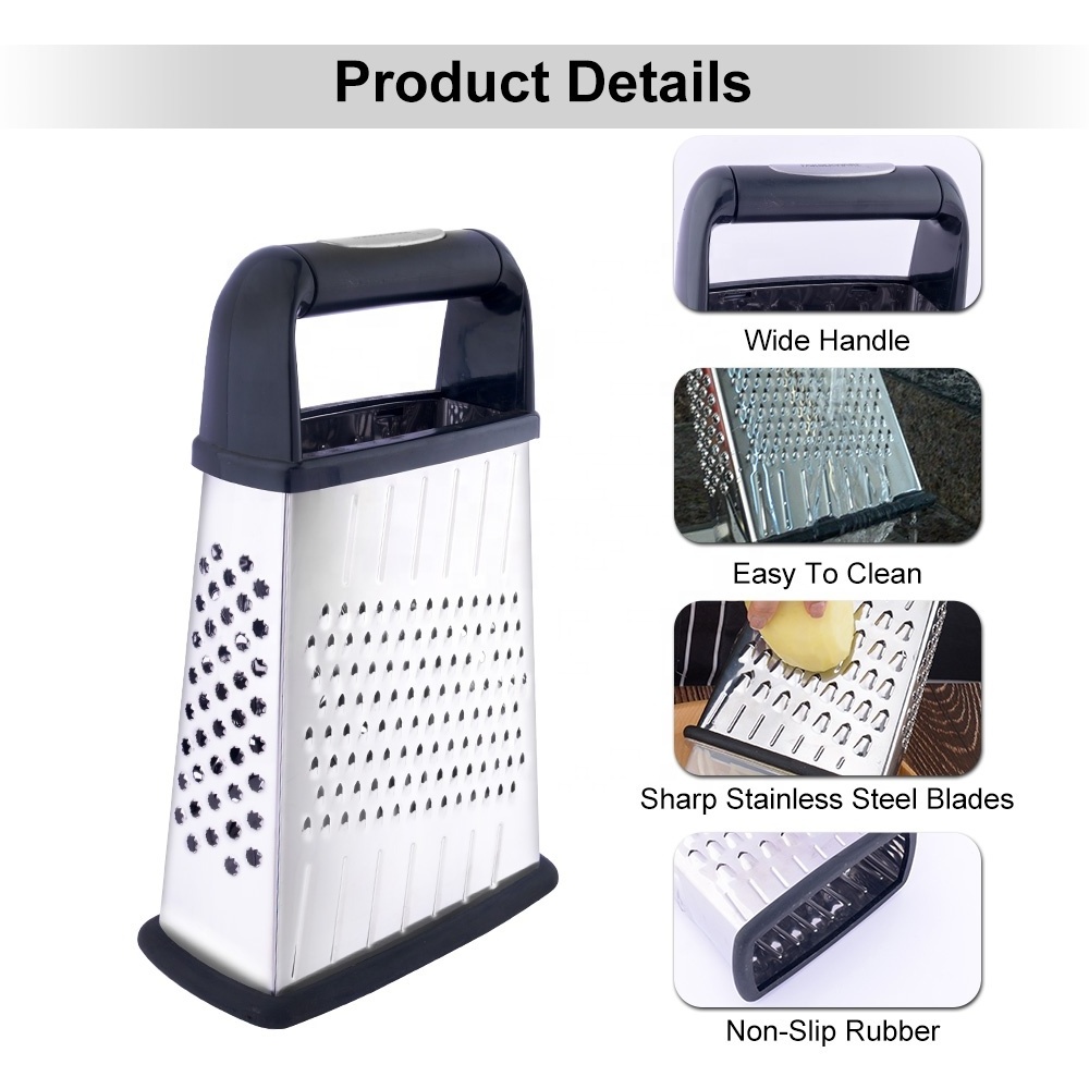 Customized Logo 4 Side Stainless Steel Kitchen Vegetable Box Grater With Plastic Container