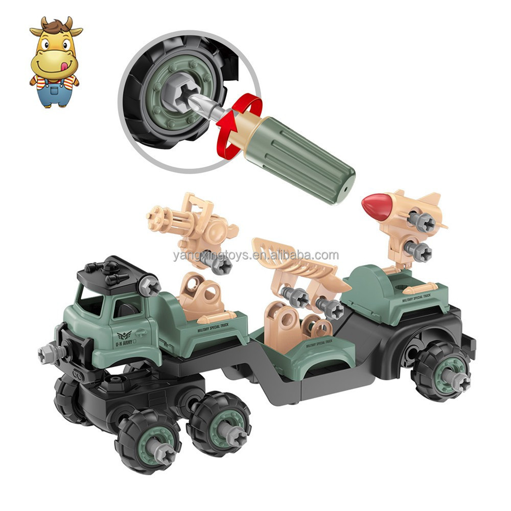 3 in 1 Military Kids Inertia Truck Toy Gift Take Apart Vehicle Friction Detachable With Screw Drill