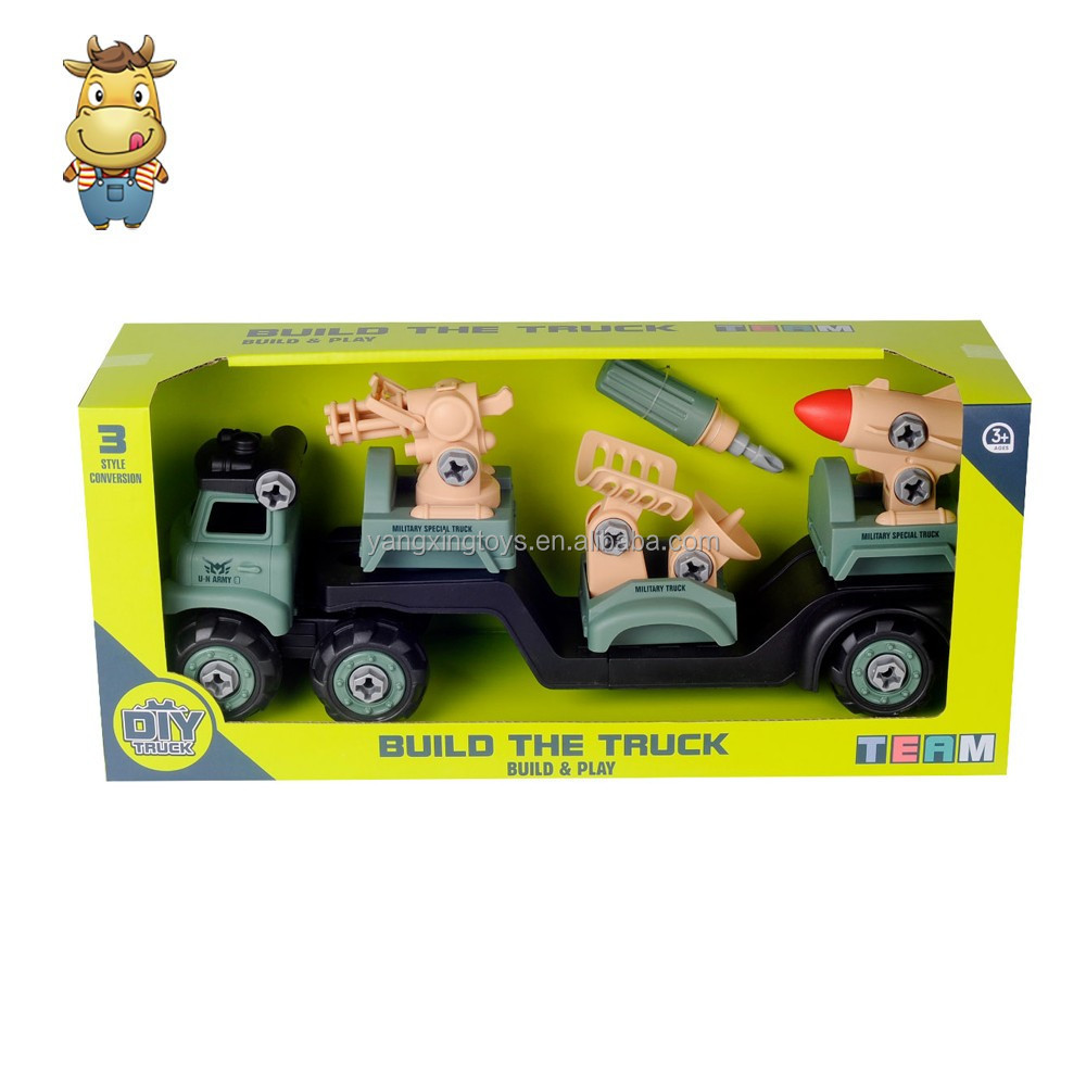 3 in 1 Military Kids Inertia Truck Toy Gift Take Apart Vehicle Friction Detachable With Screw Drill