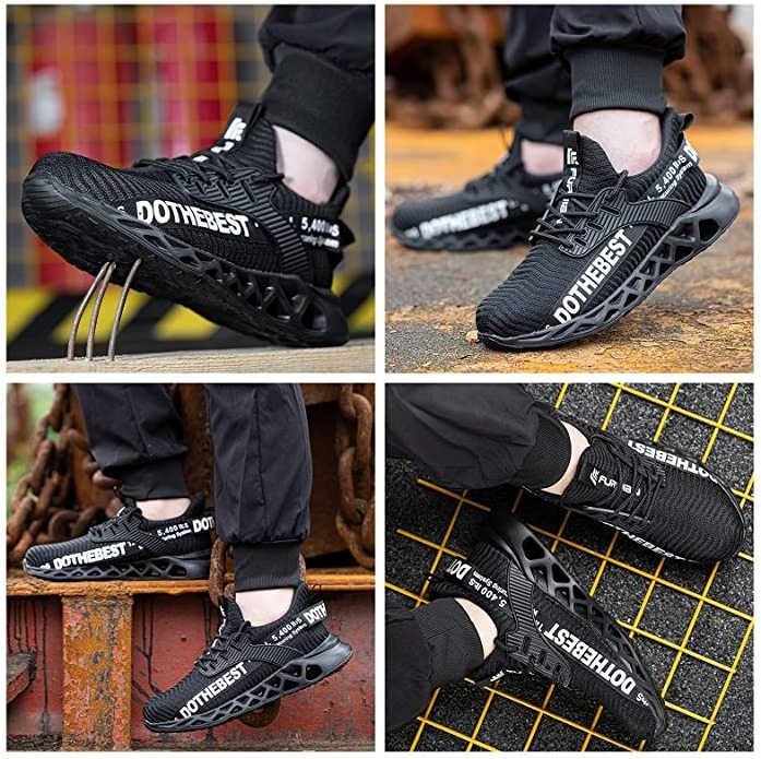 Steel Toe Shoes for Men Lightweight Indestructible Work Sneakers for Women Puncture Proof Comfortable Slip On Safety Shoes