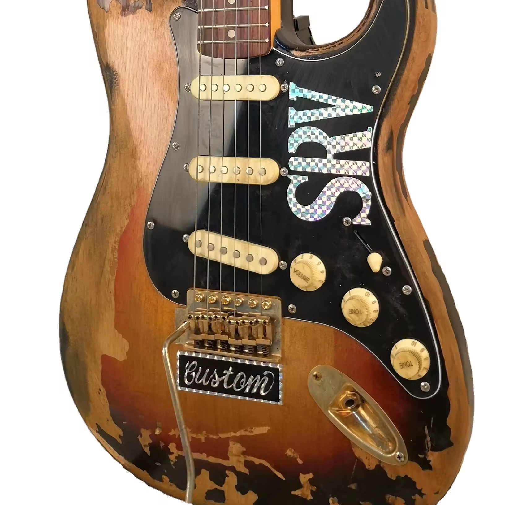 SRV Rare Guitar High Quality Vintage Sunburst Relic Remains Electric Guitar,Factory Handmade