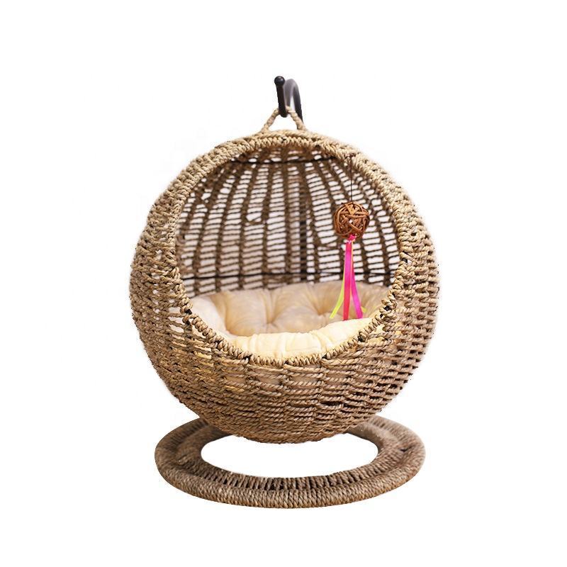 Wholesale Eco Friendly Warm Comfortable House Modern Cat Furniture Raised Hanging Rattan Cat Pet Beds