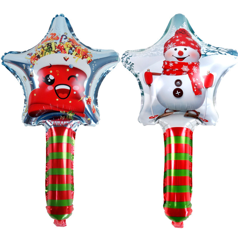 New Product 24-Inch Christmas Inflatable Crutch Elk Head Gingerbread Man Snowman Santa Claus Handheld Foil Balloon Manufacturer