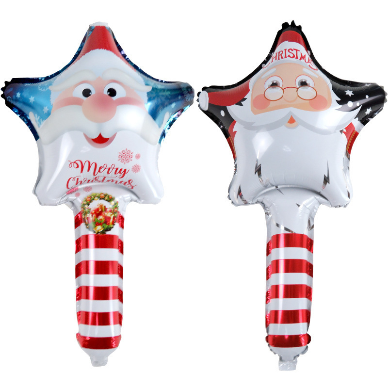 New Product 24-Inch Christmas Inflatable Crutch Elk Head Gingerbread Man Snowman Santa Claus Handheld Foil Balloon Manufacturer