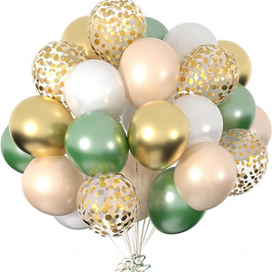 Sage Green White Gold Confetti Latex Balloons 12 inch Birthday Balloons Set Party Decorations Balloon Set Wedding Party Supplies