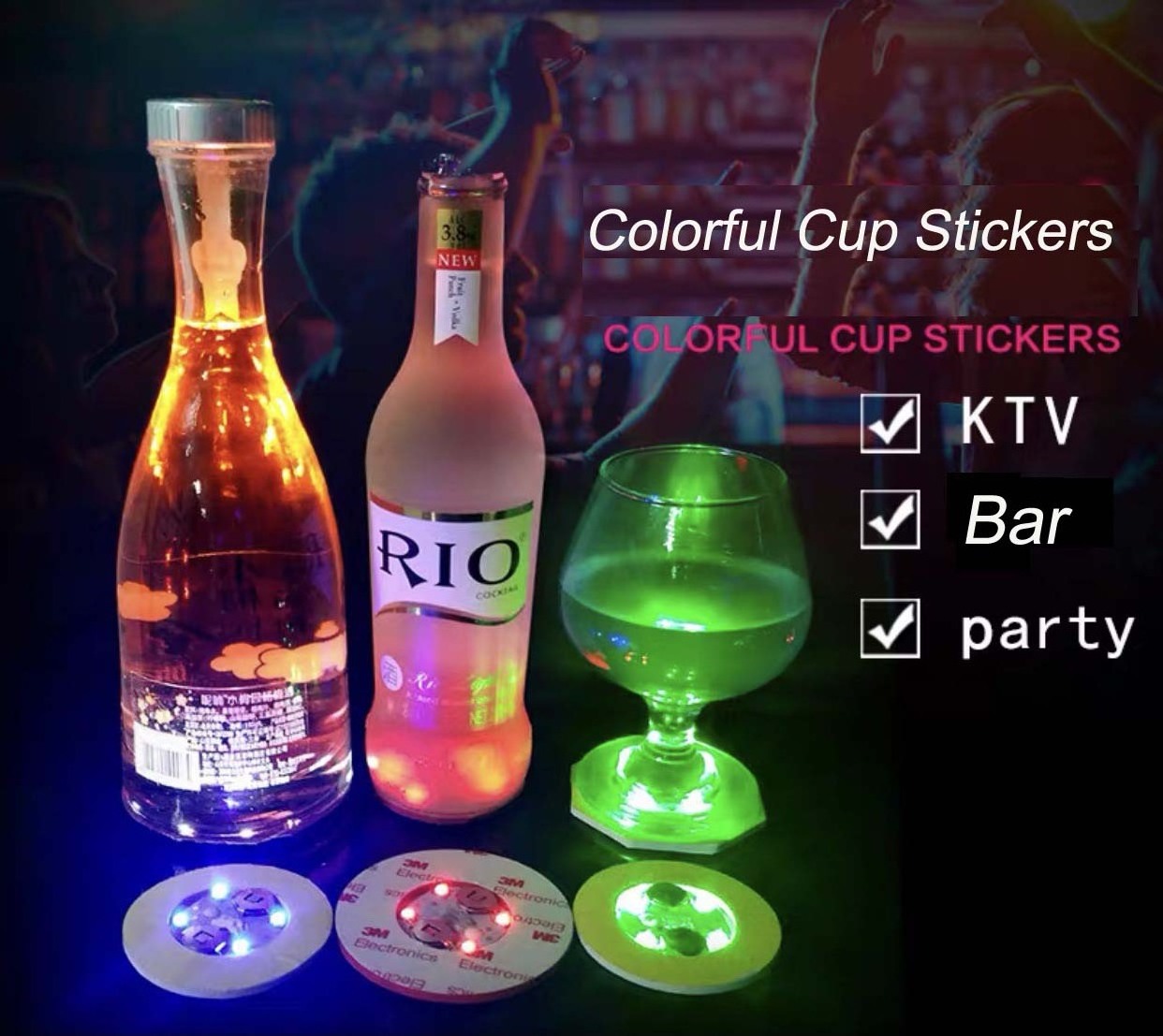 Club Bar Party LED Flash Light Up Drinking Glasses Luminous Bottle Stickers LED Coaster Flashing Light Bulb Bottle Cup Mat