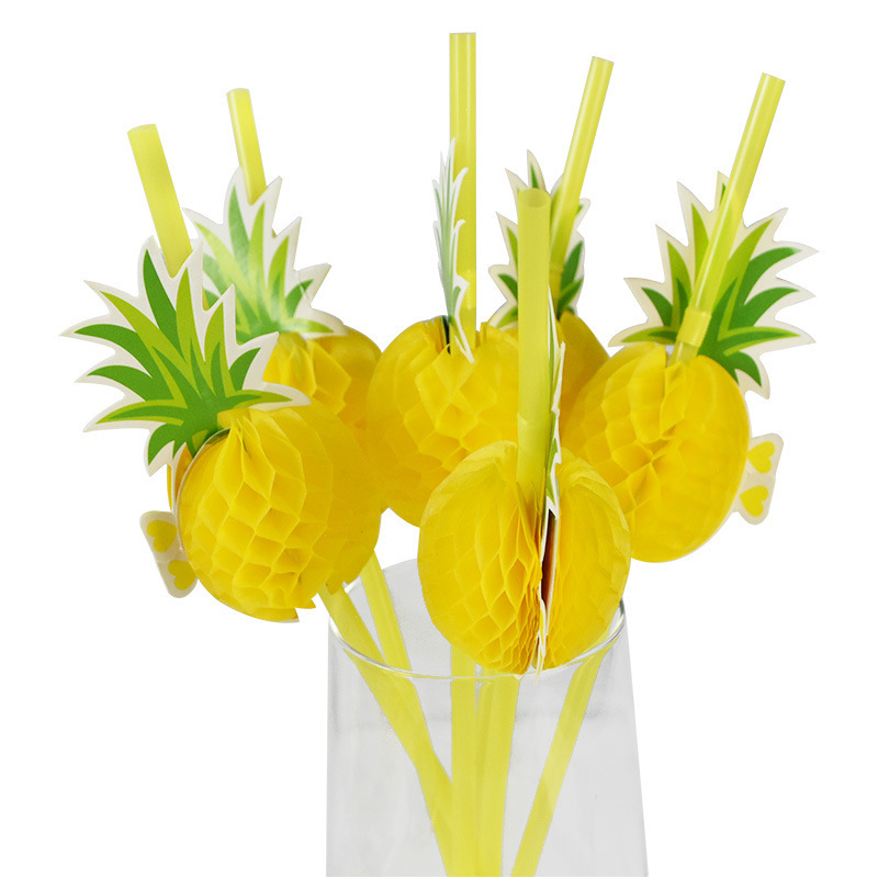 Disposable Hawaiian Cocktail Umbrella Straw Flamingo Pineapple Juice Drinking straw Luau Party Decorations Bendable Straw