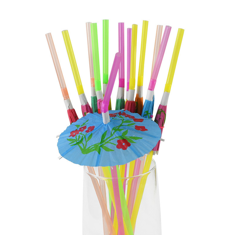 Disposable Hawaiian Cocktail Umbrella Straw Flamingo Pineapple Juice Drinking straw Luau Party Decorations Bendable Straw