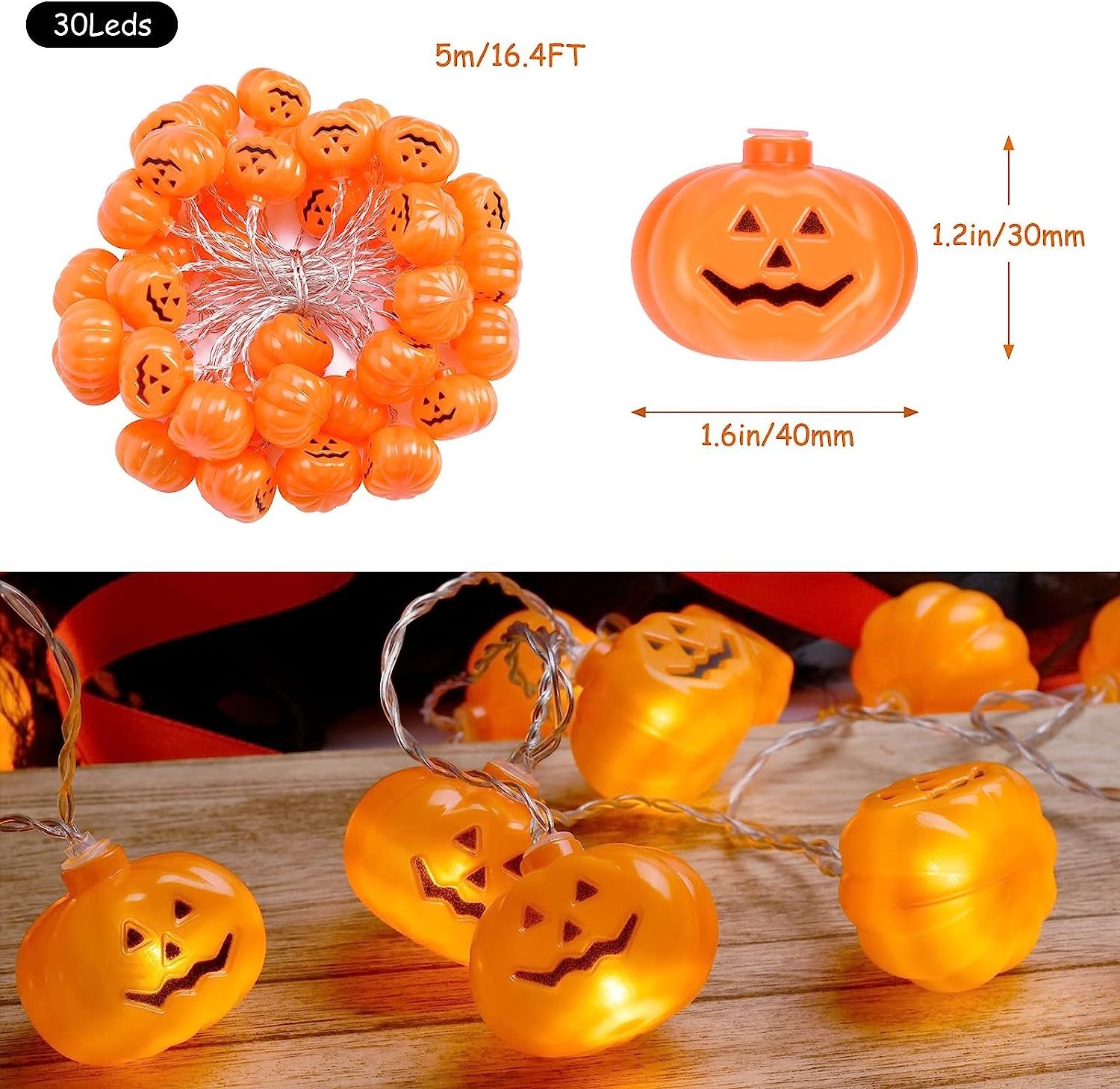 halloween decorations 2023 outdoor hanging string lights LED pumpkin lights waterproof Orange Jack-O lantern LED battery  led