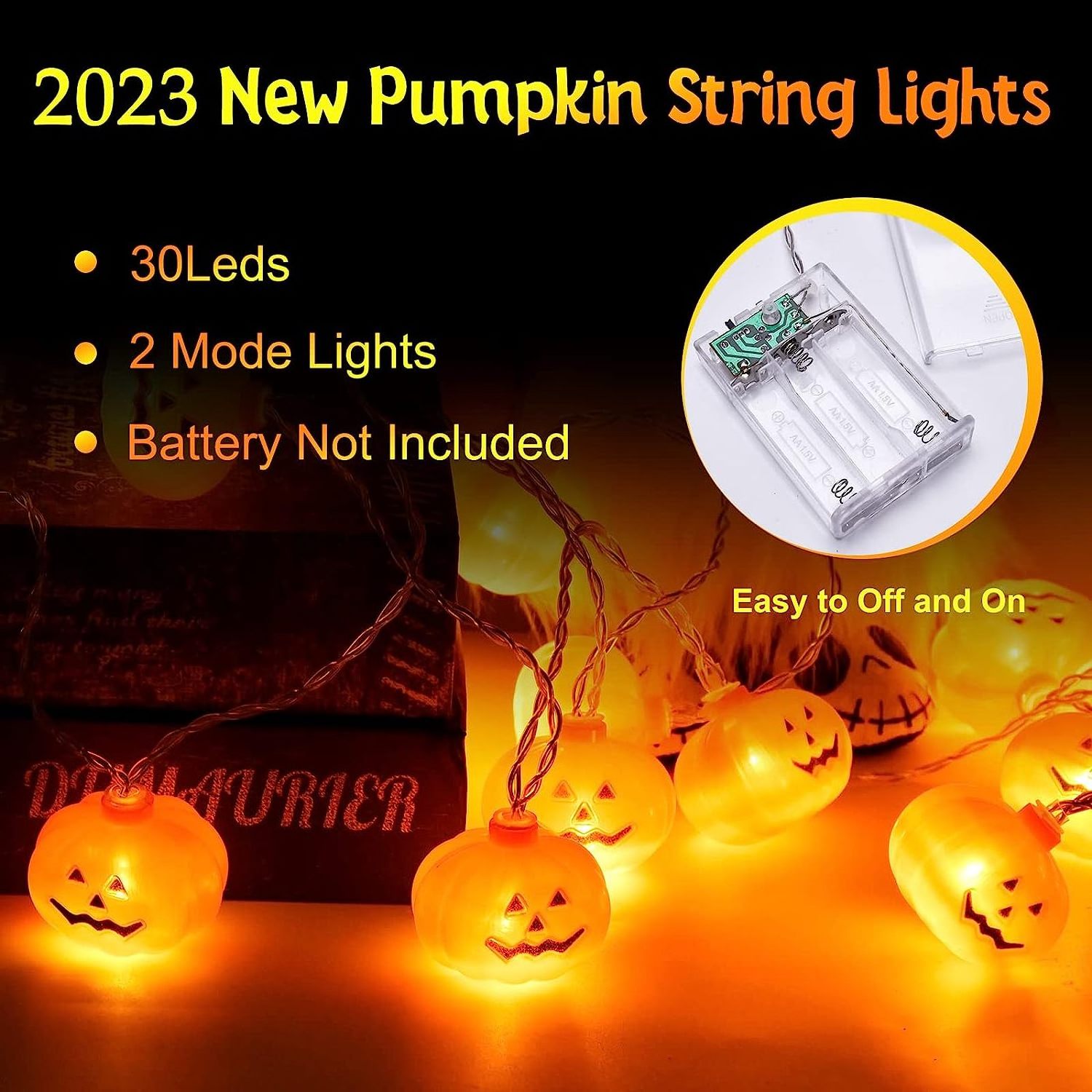 halloween decorations 2023 outdoor hanging string lights LED pumpkin lights waterproof Orange Jack-O lantern LED battery  led