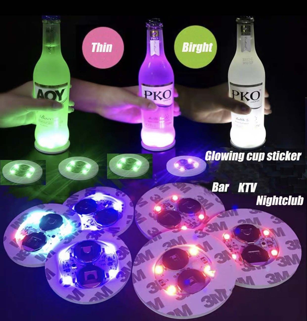 Club Bar Party LED Flash Light Up Drinking Glasses Luminous Bottle Stickers LED Coaster Flashing Light Bulb Bottle Cup Mat