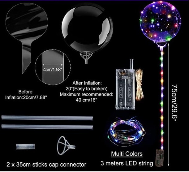 Luminous Led Bobo Bubble Balloon light with sticks Led Glowing Transparent Clear Balloons with confetti inside