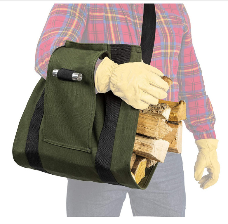 Firewood Wood Carrier Bag with Handles Canvas Firewood Sling Firewood Storage Foldable Heavy Log Tote