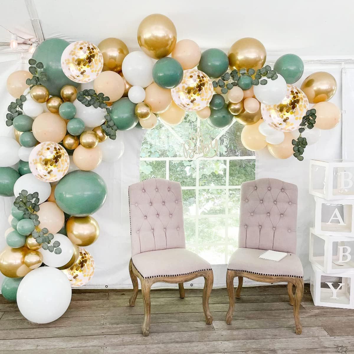 Sage Green White Gold Confetti Latex Balloons 12 inch Birthday Balloons Set Party Decorations Balloon Set Wedding Party Supplies