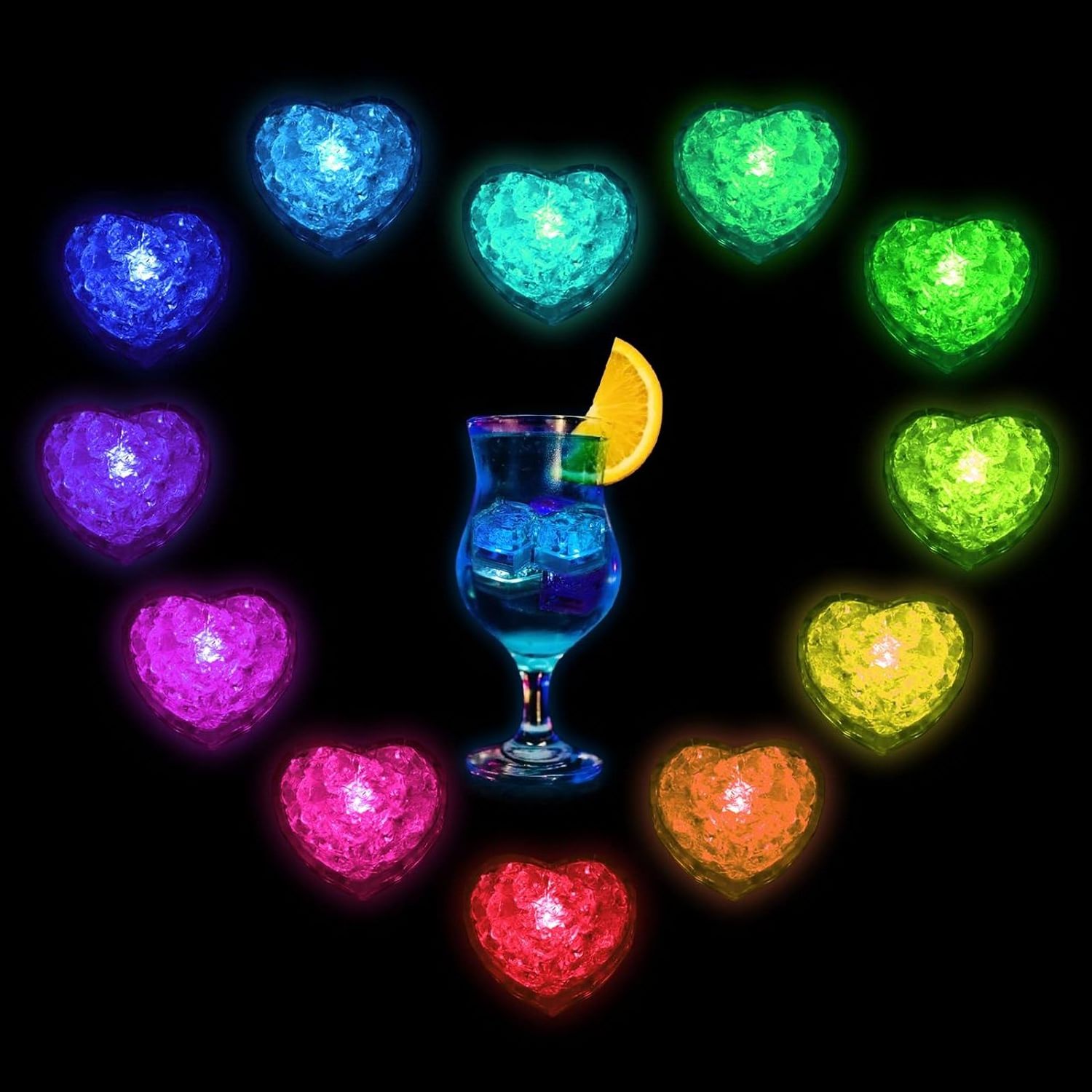 LED Ice Cube Multi-Color Flashing Glow in The Dark LED Light Up Ice Cube Molds for Party Wedding Party Decoration Love shape