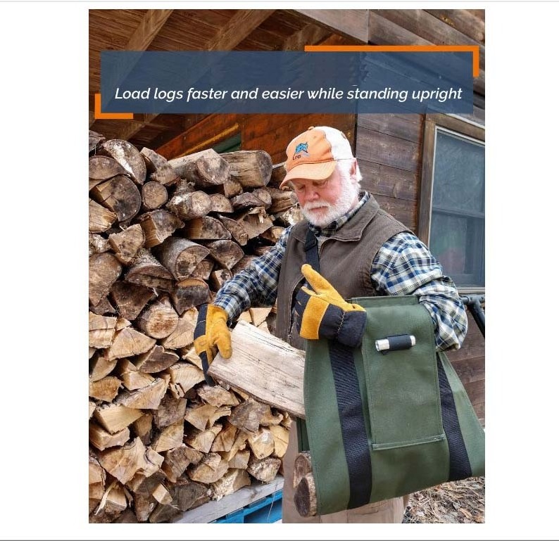 Firewood Wood Carrier Bag with Handles Canvas Firewood Sling Firewood Storage Foldable Heavy Log Tote