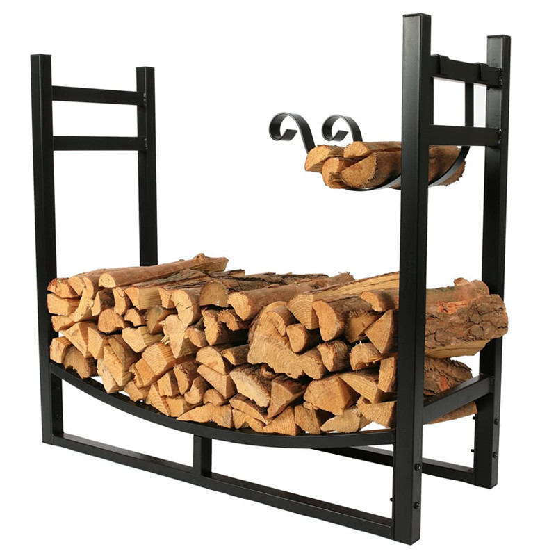 Indoor Outdoor Wood Log Holder Rack Firewood Lumber Storage Stacking Rack Black Wrought Iron Fireplace Tools Set