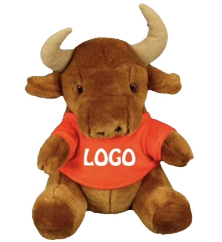 New Design Kids Plush Stuffed Animal Bull Toys red custom t-shirt