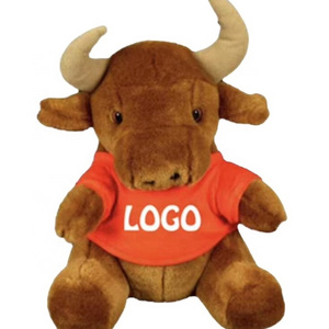 New Design Kids Plush Stuffed Animal Bull Toys red custom t-shirt