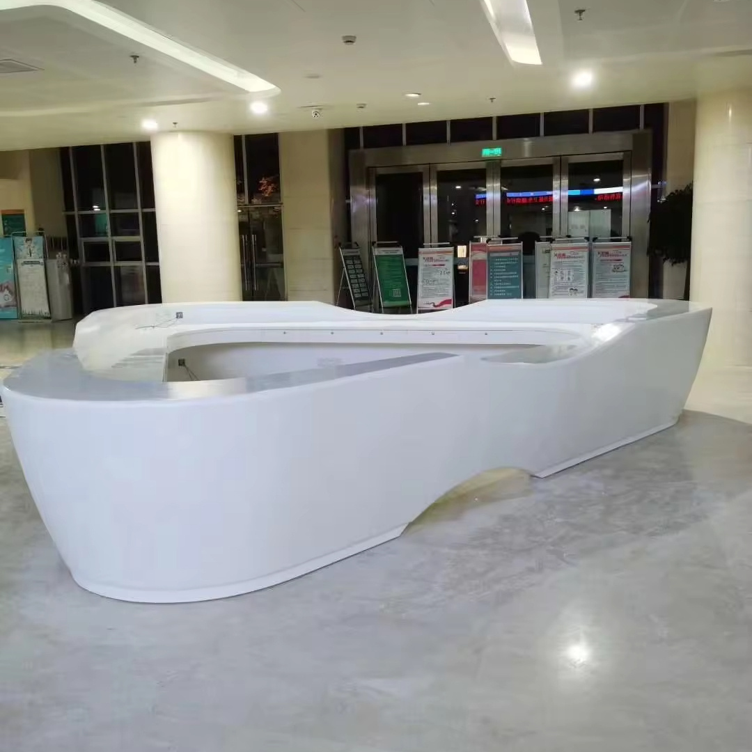 Yestone front desk display racks uniform standing front reception desk counter reception area furniture round white floding desk