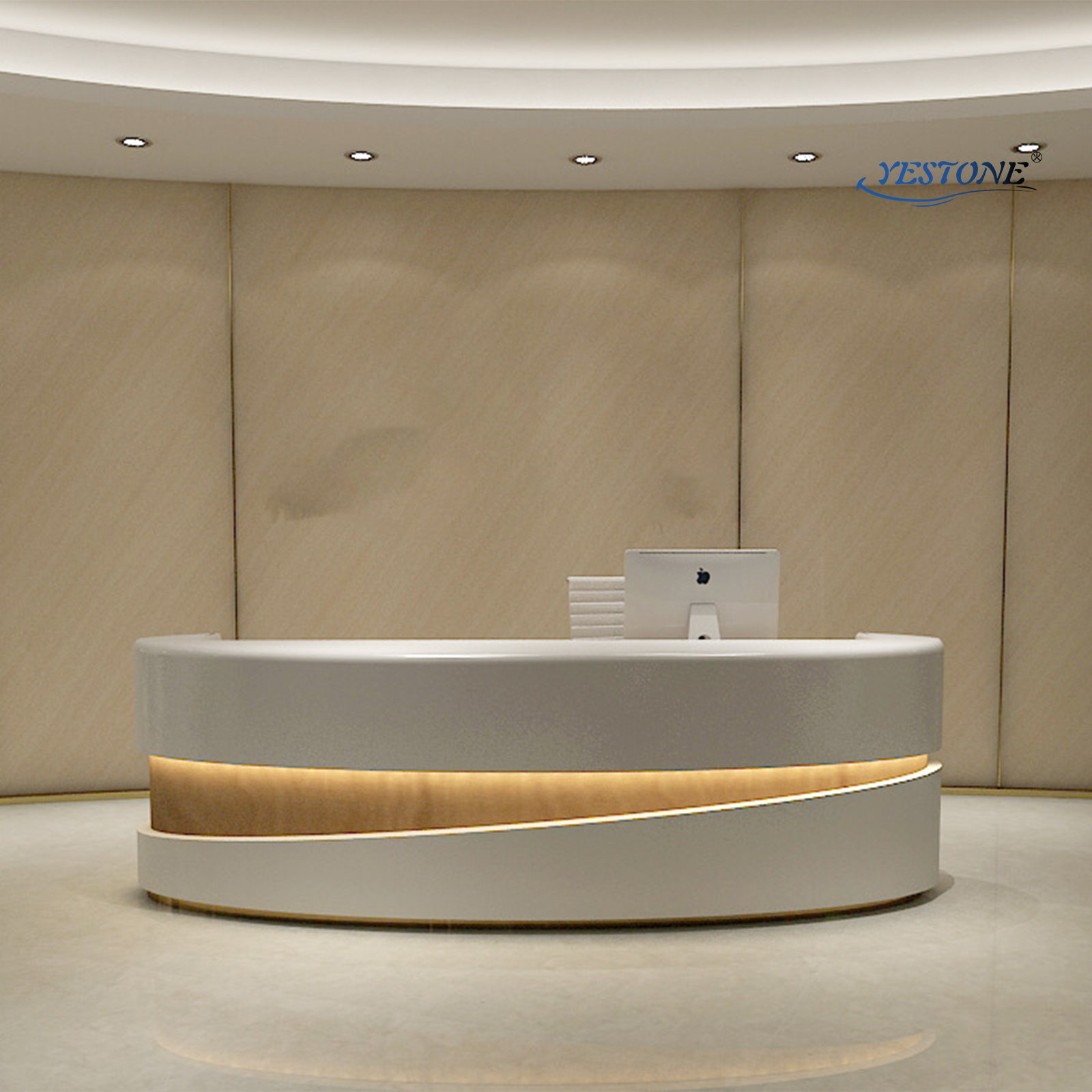 Yestone restaurant office furniture white marble reception desk curved l front desk commercial gym reception desk