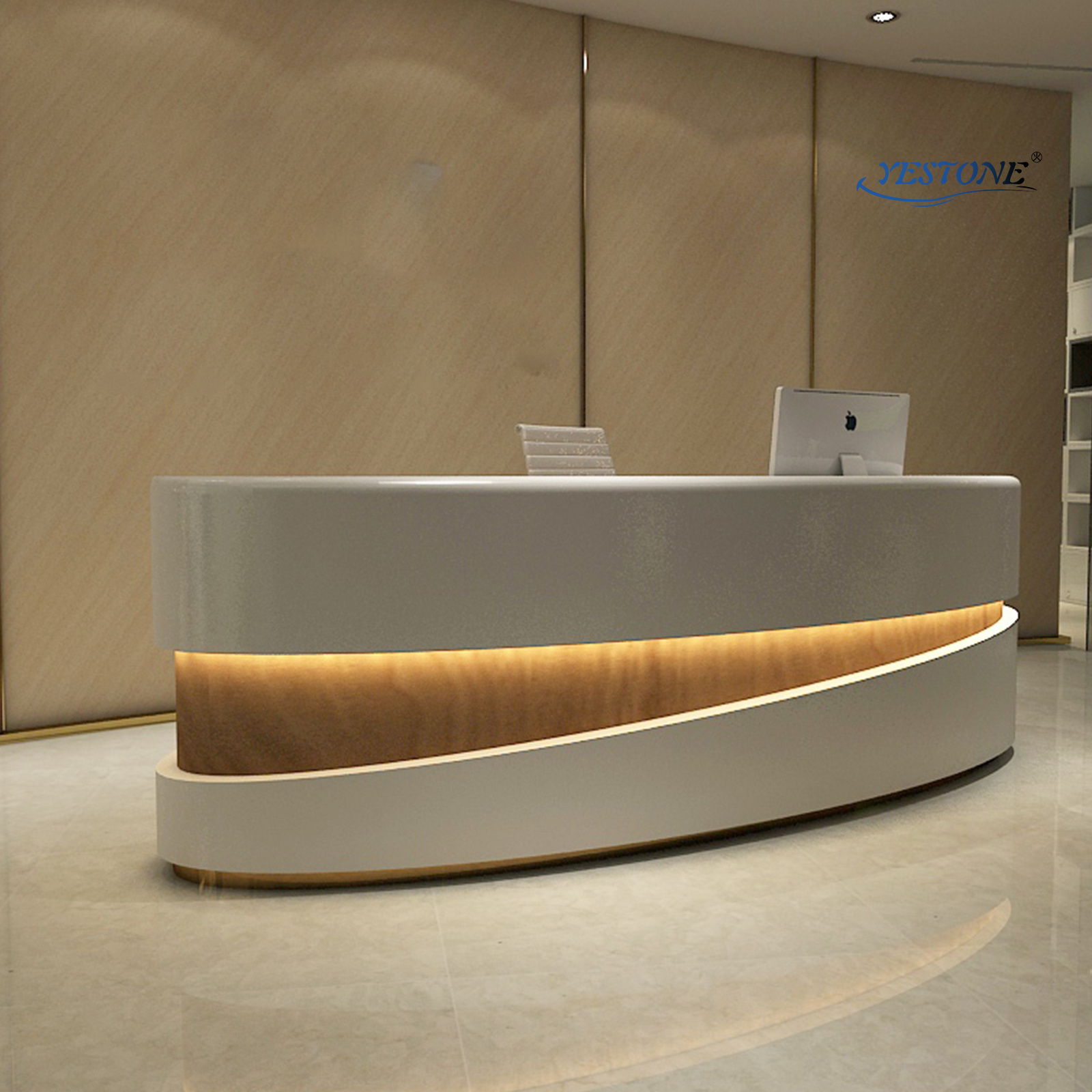 Yestone restaurant office furniture white marble reception desk curved l front desk commercial gym reception desk