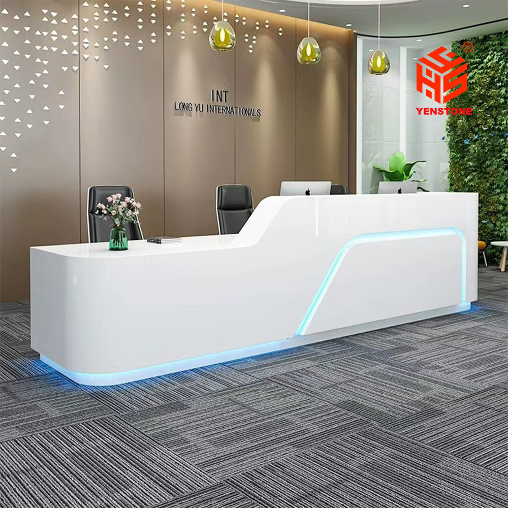 2022 Yenstone dental cheap office furniture small reception desk classic led design office furniture sofa white reception desk