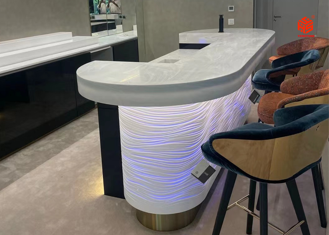 YENSTONE solid surface furniture counter strike OEM beauty led the bar wine counter light curved elf bar home bar furniture