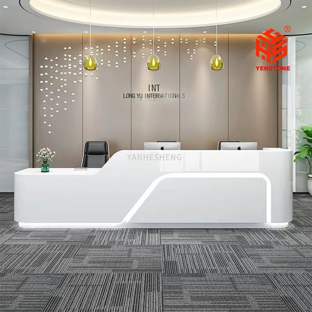 2022 Yenstone dental cheap office furniture small reception desk classic led design office furniture sofa white reception desk