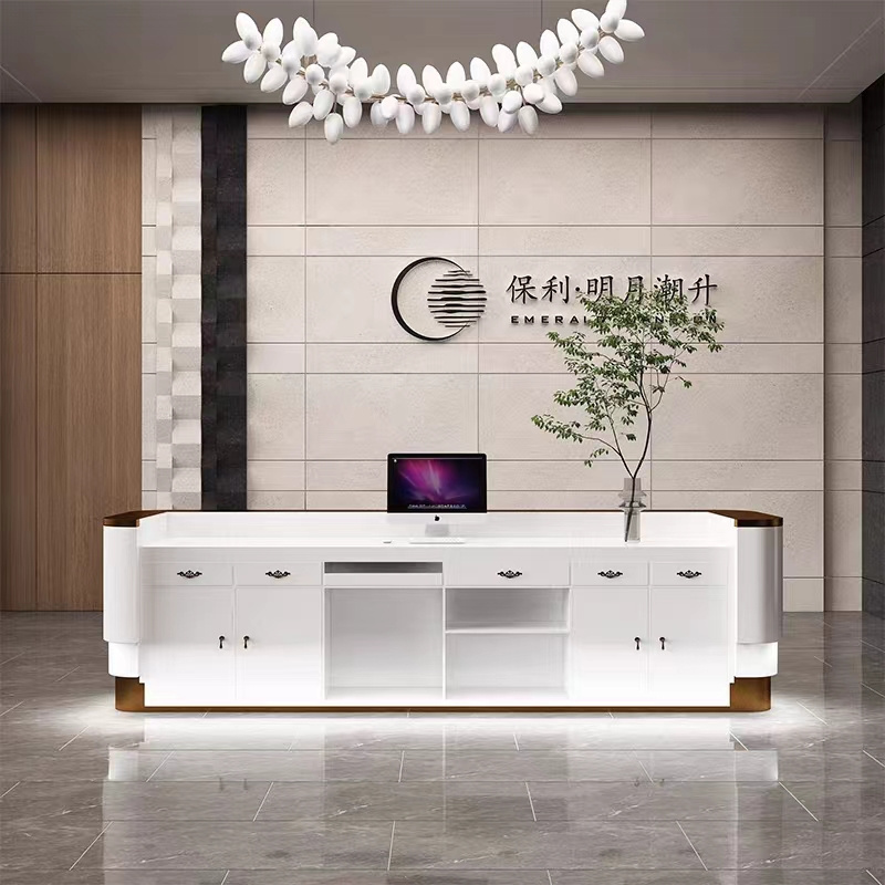 2023 Yenstone reception counter front desk beauty salon office reception desk white and black glass display reception desk