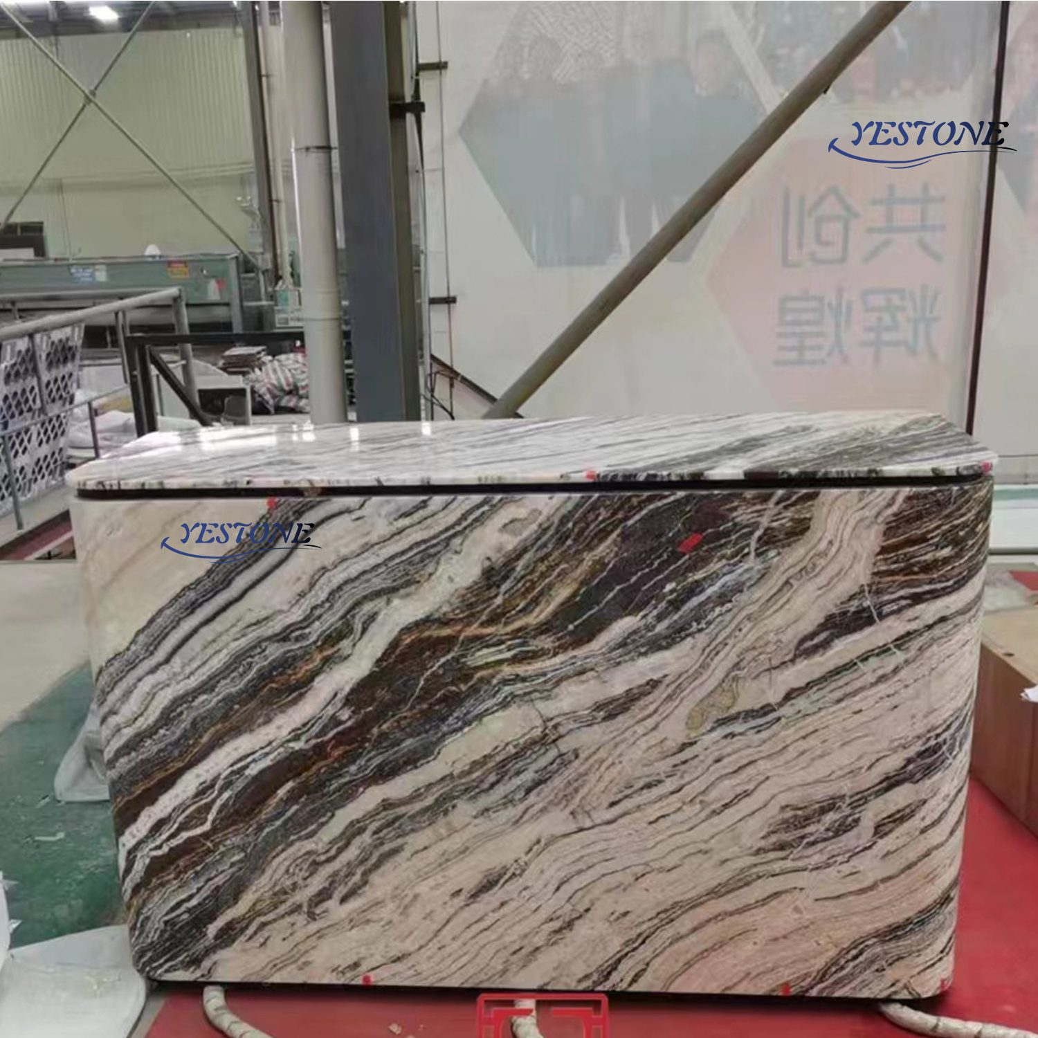 Yestone oem beauty solid surface nature stone reception desk office building marble reception desk blue and white marble