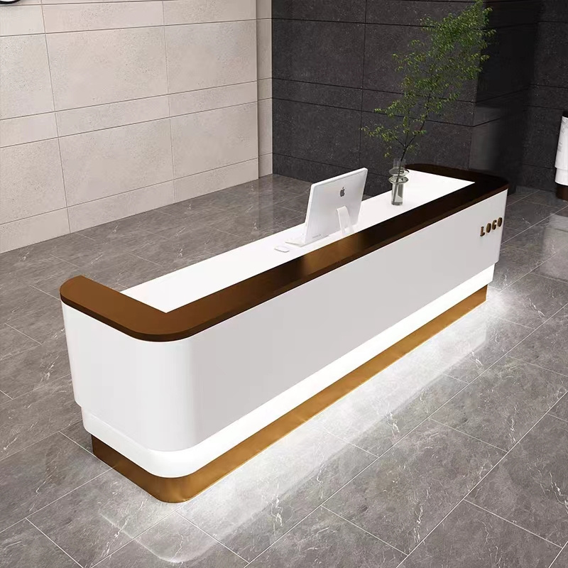 2023 Yenstone reception counter front desk beauty salon office reception desk white and black glass display reception desk