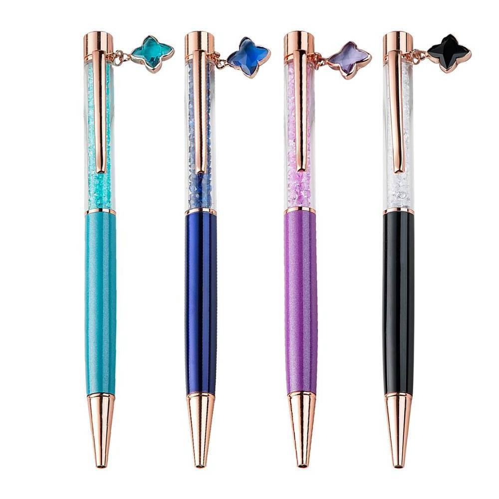 Hot Sale Metal Multi-color Crystal Pen Custom Logo Four-leaf Clover Crystal Pendant Ball Pen