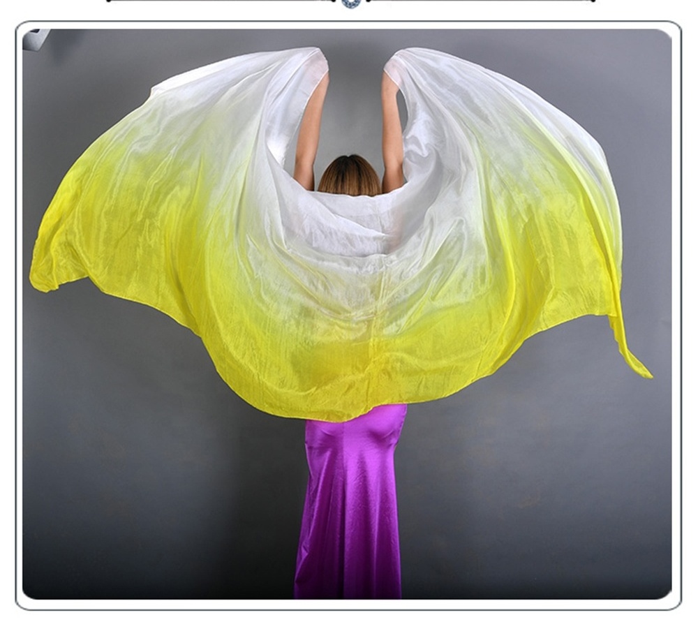 Wholesale Women's 100% Silk Belly Dance Veils and Hand Scarves Worship Flag Colorful Gradual Colors 1.14x2.5m/98