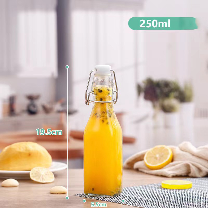 8oz 16oz 32oz 1000ml Clear Swing Top stopper square Glass Bottle for Juice Kombucha beer Home Brewing flip lid