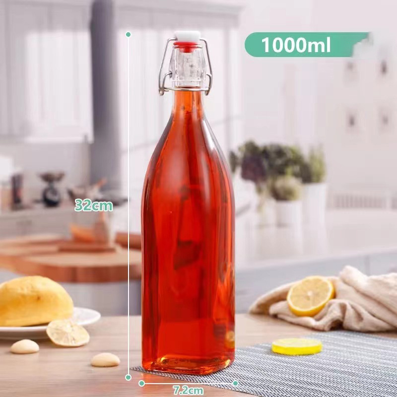 8oz 16oz 32oz 1000ml Clear Swing Top stopper square Glass Bottle for Juice Kombucha beer Home Brewing flip lid