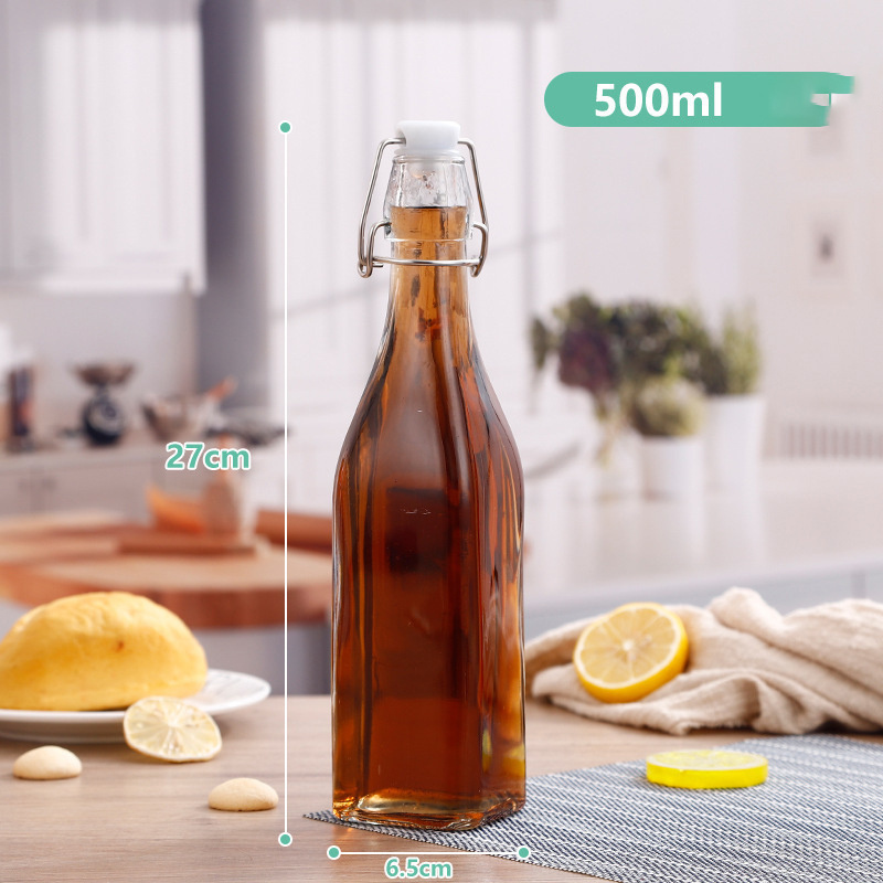 8oz 16oz 32oz 1000ml Clear Swing Top stopper square Glass Bottle for Juice Kombucha beer Home Brewing flip lid