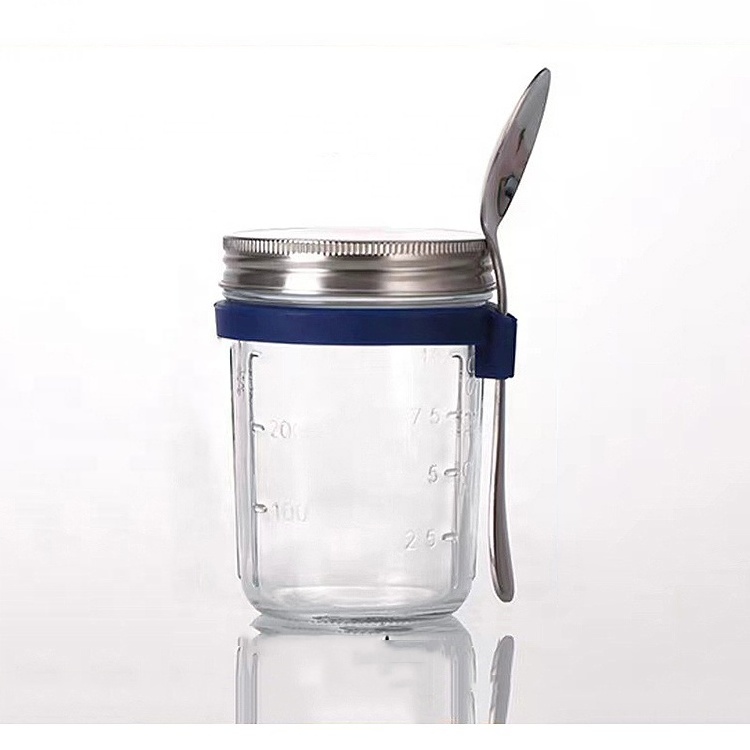 350ml 12oz overnight oats glass jars with metal lid and stainless steel spoon