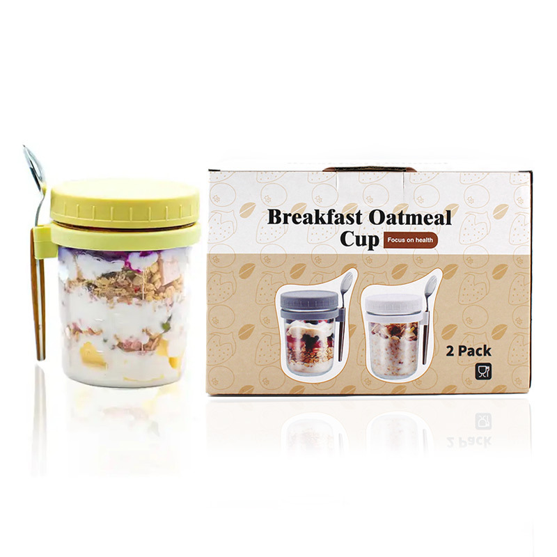 Portable Overnight Oats Jars container with Lid and Spoon 10oz Airtight Oatmeal Container Mason Jars with lid and box