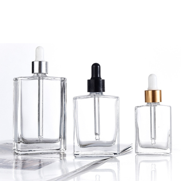 15ml thick bottom flat square dropper bottle clear 30ml 50ml 100ml rectangular glass hair beard oil  bottle